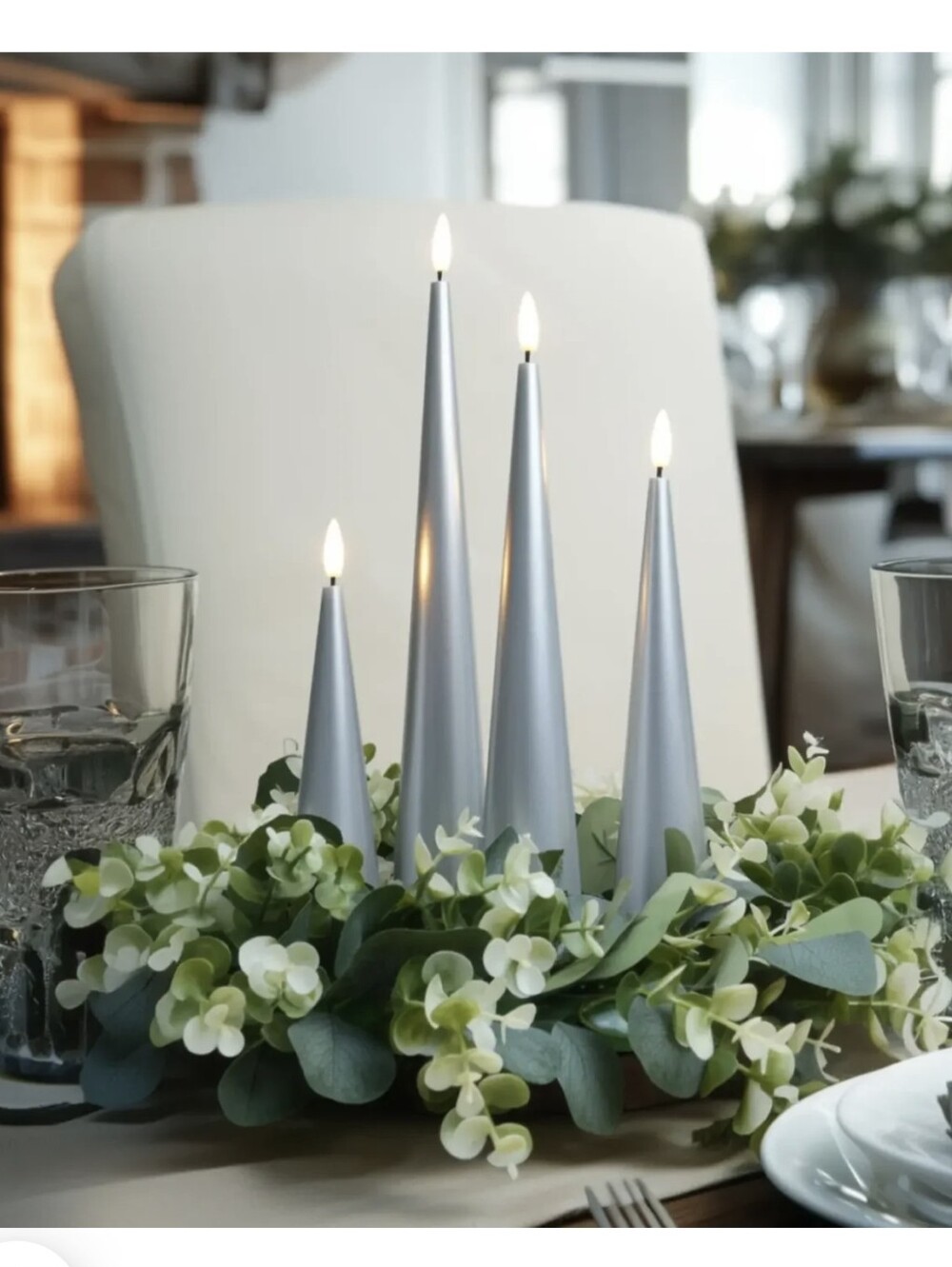 Glow Warrmy Silver Cone Candles – Set of 4